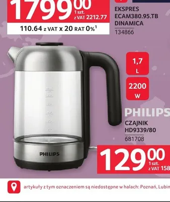 Czajnik Philips HD9339/80 1,7 l promocja w Selgros