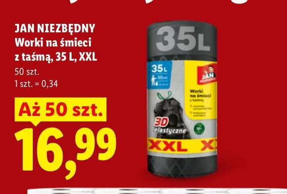 Worki na śmieci z taśmą 35 l XXL Jan Niezbędny promocja w Lidl