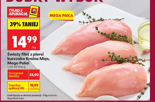 Świeży filet z piersi kurczaka Mega Paka promocja w Biedronka