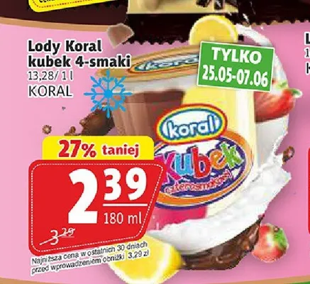 Lody Koral kubek 4-smaki promocja w Prim Market