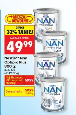 Mleko modyfikowane Nan Optipro Plus 2, 3, 4, 5 promocja w Biedronka