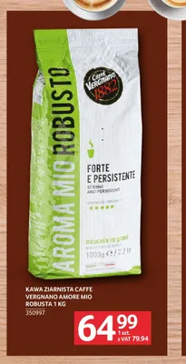 Kawa ziarnista Caffe Vergnano Amore Mio Robusta promocja w Selgros