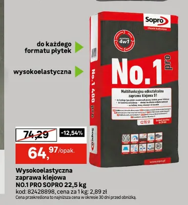 Wysokoelastyczna zaprawa klejowa NO.1 PRO SOPRO promocja w Leroy Merlin