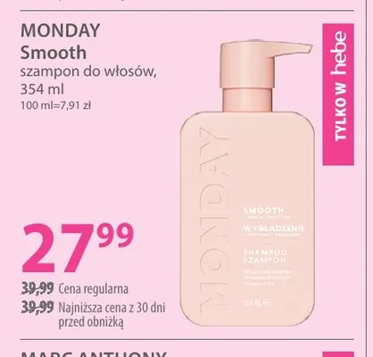 Smooth szampon do włosów Monday promocja w Hebe