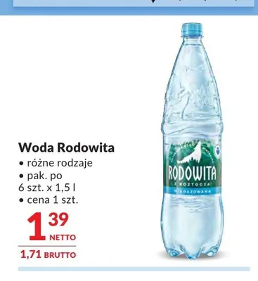 Woda Rodowita z Roztocza niegazowana promocja w Makro