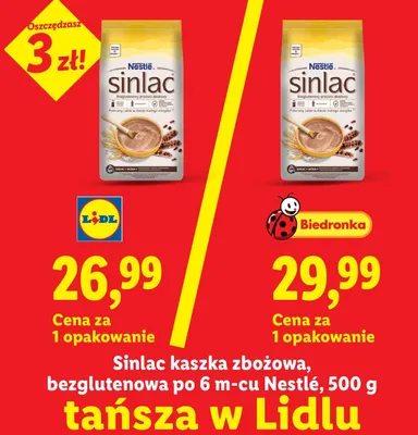 Kaszka zbożowa bezglutenowa po 6m-cu Sinlac Nestlé promocja w Lidl