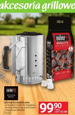 Zestaw do rozpalania Weber w zestawie: komin do rozpalania, brykiet Weber 2 kg oraz 6 kostek rozpałki parafinowej promocja w Selgros
