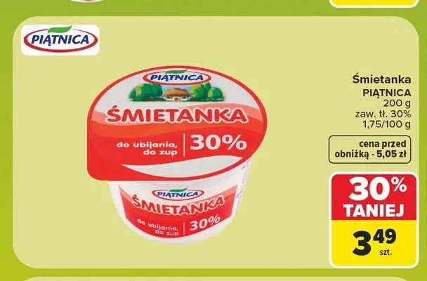 Śmietanka Piątnica 30% promocja w Carrefour