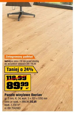 Panele winylowe Iberian gr. 5mm kl. 34 wym. 5x203x1290mm promocja w OBI