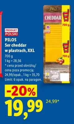Ser cheddar w plastrach XXL Pilos promocja w Lidl