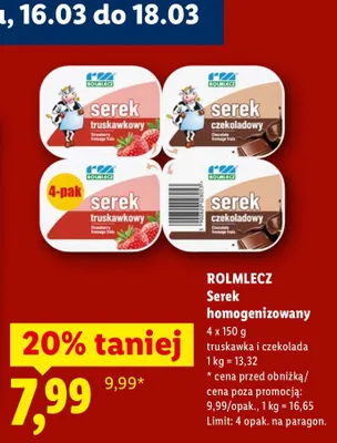 Serek homogenizowany truskawka i czekolada promocja w Lidl