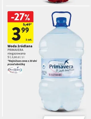Woda źródlana Primavera niegazowana promocja w Intermarche