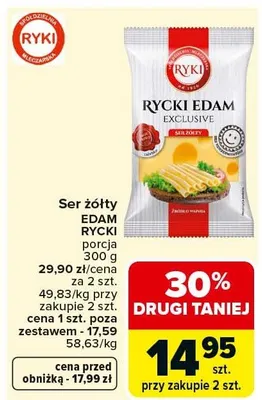 Ser żółty edam porcja promocja w Carrefour