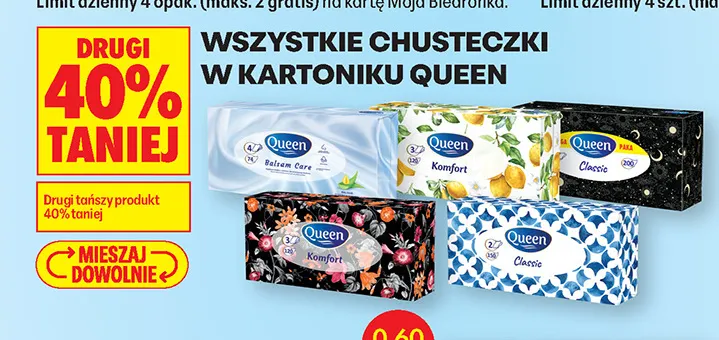 Chusteczki w kartoniku Queen promocja w Biedronka
