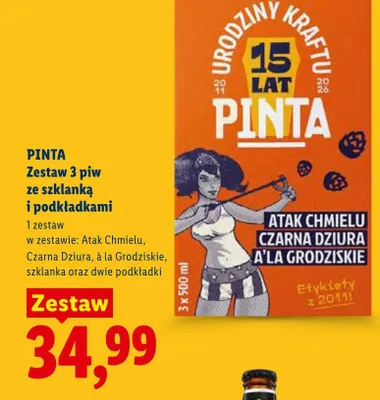 Zestaw piw Pinta ze szklanką i podkładkami 3-pak 500ml promocja w Lidl