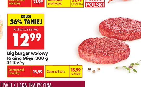 Big burger wołowy Kraina Mięs promocja w Biedronka