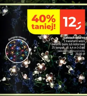 Łańcuch solarny z kwiatami wiśni światło białe 25 lampek dł. 4,4m (+2m) promocja w Dealz