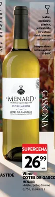 Wino białe Cotes de Gascogne Menard półwytrawne promocja w Intermarche