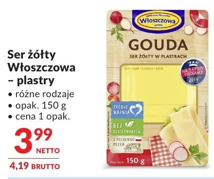 Ser żółty Włoszczowa - plastry różne rodzaje promocja w Makro