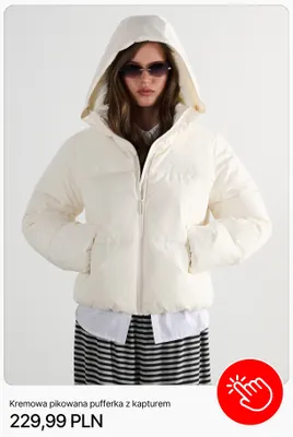 Kremowa pikowana pufferka z kapturem Cropp promocja w Cropp