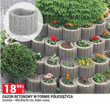 Gazon betonowy w formie półksiężyca rozmiar ~40x30x25 cm, kolor szary promocja w Merkury Market