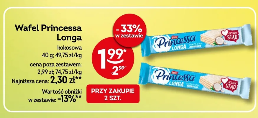 Wafel Princessa Longa kokosowa promocja w Żabka