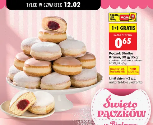Pączek Słodka Kraina z cukrem pudrem promocja w Biedronka