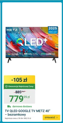 Telewizor METZ 40" QLED Google TV bezramkowy promocja w ERLI