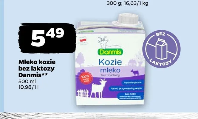 Mleko kozie bez laktozy Danmis promocja w Netto