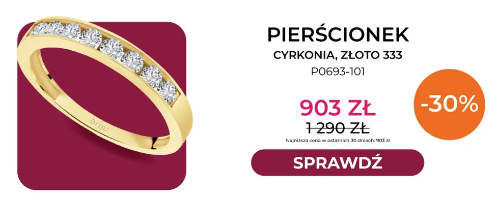 Pierścionek cyrkonia złoto 333 P0693-101 Briju promocja w Briju
