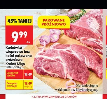 Karkówka wieprzowa bez kości pakowana próżniowo Kraina Mięs promocja w Biedronka