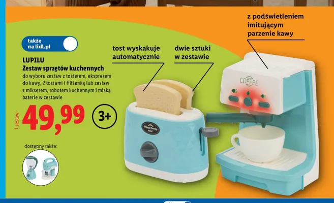 Zestaw sprzętów kuchennych z tosterem, ekspresem do kawy, 2 tostami i filiżanką Lupilu promocja w Lidl