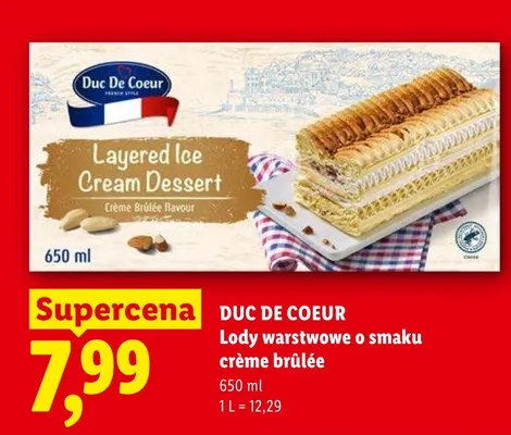 Lody warstwowe o smaku crème brûlée Duc De Coeur promocja w Lidl