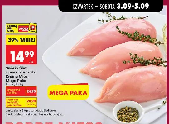 Świeży filet z piersi kurczaka Kraina Mięs Mega Paka promocja w Biedronka