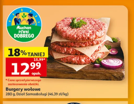 Burgery wołowe Auchan Pewni Dobrego promocja w Auchan