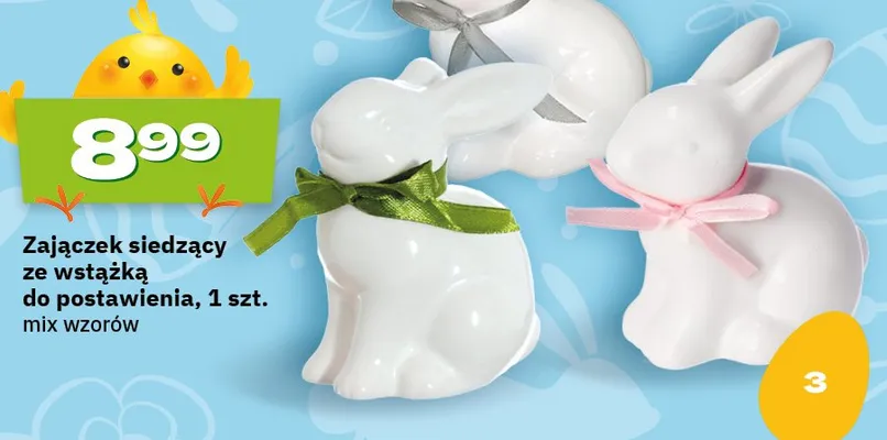 Zajączek siedzący ze wstążką do postawienia, mix wzorów promocja w Twój Market