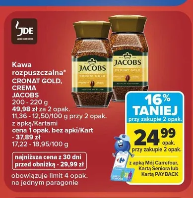 Kawa rozpuszczalna Jacobs Cronat Gold promocja w Carrefour
