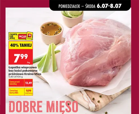 Łopatka wieprzowa bez kości pakowana próżniowo Kraina Mięs promocja w Biedronka