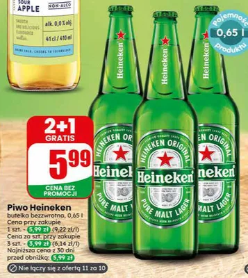 Piwo Heineken butelka bezzwrotna promocja w Dino