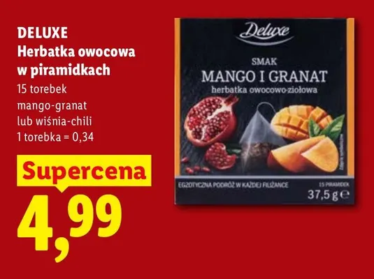 Herbatka owocowa w piramidkach mango-granat Deluxe promocja w Lidl