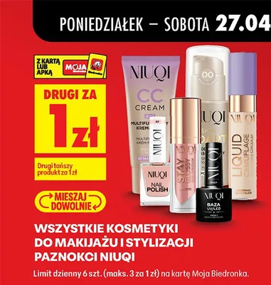 Wszystkie kosmetyki do makijażu i stylizacji paznokci DRUGI ZA 1 ZŁ promocja w Biedronka