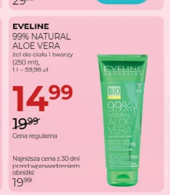 Żel do ciała i twarzy Eveline 99% Natural Aloe Vera promocja w Drogerie Jawa
