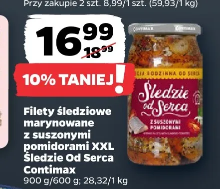 Filety śledziowe marynowane z suszonymi pomidorami XXL Śledzie od Serca Contimax promocja w Netto