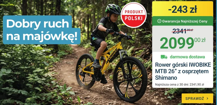 Rower górski IWOBIKE MTB 26" z osprzętem Shimano promocja w ERLI