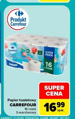 Papier toaletowy 3-warstwowy Carrefour 16-pak promocja w Carrefour