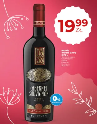 Napój winny Daos czerwone słodkie Cabernet Sauvignon promocja w Duży Ben