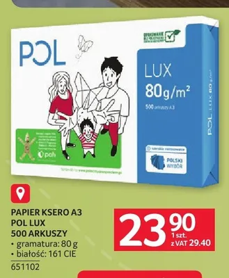 Papier ksero A3 POL Lux 500-pak promocja w Selgros