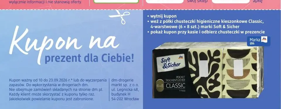 Chusteczki higieniczne kieszonkowe Classic 4-warstwowe 6-pak Soft & Sicher promocja w Drogerie DM