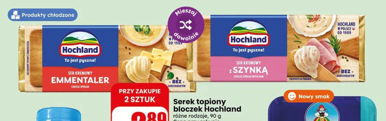 Serek topiony bloczek Hochland z szynką promocja w Dino