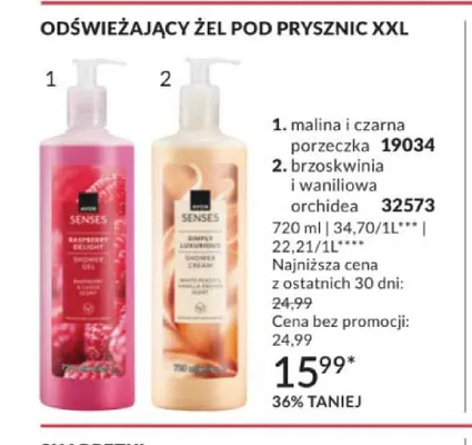 Żel pod prysznic Senses brzoskwinia i waniliowa orchidea promocja w AVON
